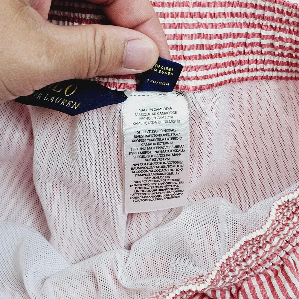 Polo Ralph Lauren Swim Trunks Mens S Red White Seersucker Striped Preppy Coastal